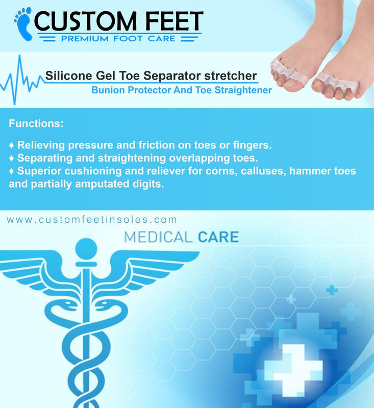 Silicone Gel Toe Separator stretcher - Bunion Protector And Toe straightener - Custom Feet Insoles